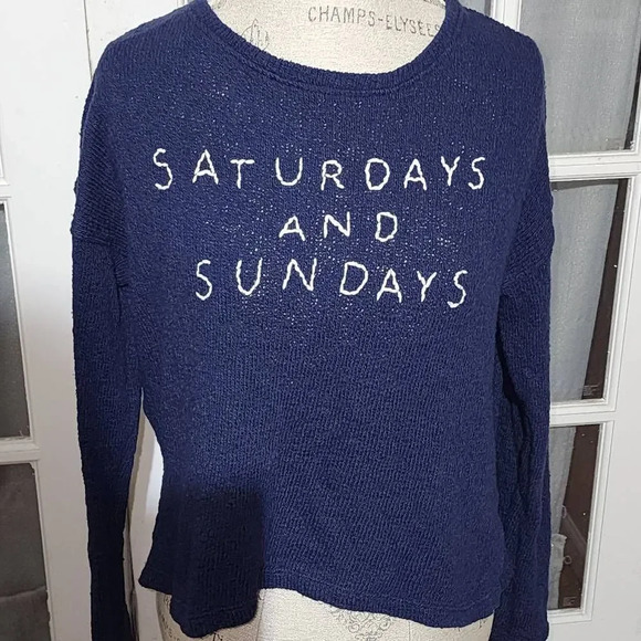 Sundry Womens Blue Saturdays and Sundays Crop Swester 1 Small - Picture 1 of 4